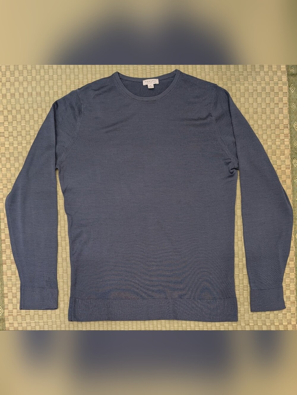 Sunspel Extra-Fine Merino Wool Crew Neck Sweater Slate Blue Men's Size Medium